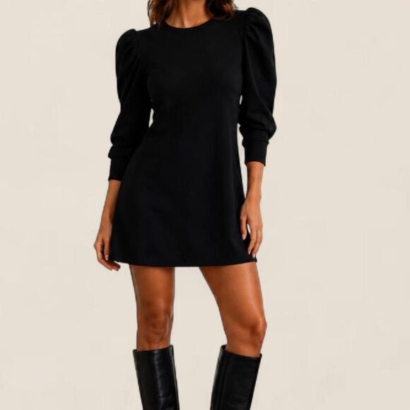 Source Unknown Dresses & Skirts - Pomander Place black puff sleeve knit mini dress quiet luxury minimalist small